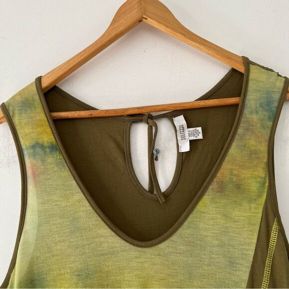 Dolcezza Green Sleeveless Asymmetrical Two Tone Tie-dye Tulle Hem A-Line Dress - Picture 5 of 9